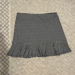 LOFT Black & White Buffalo Checked Skirt with Ruffle Hem